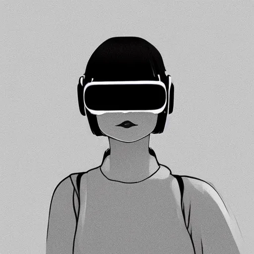 Prompt: ilya kuvshinov illustration of a young female wearing virtual reality headset