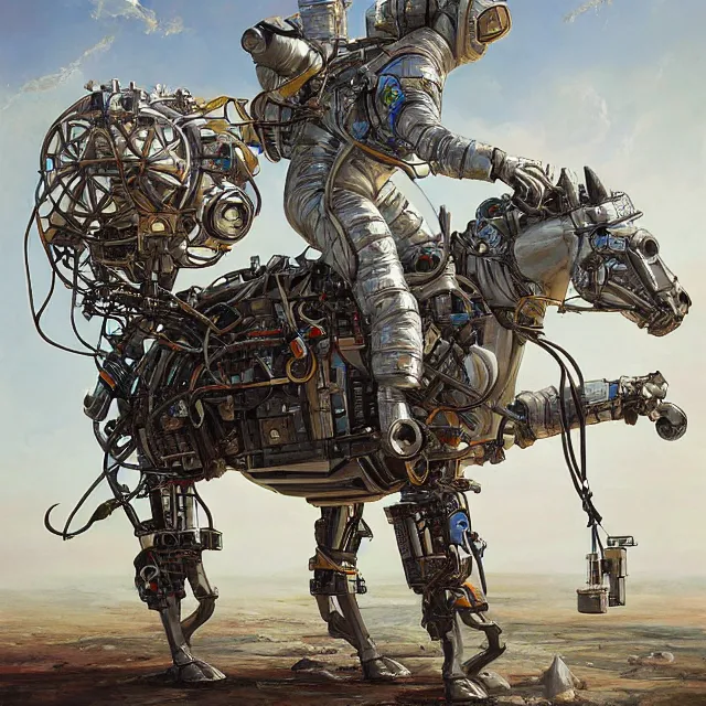 Prompt: astronaut walk on all fours, horse sitting on top, industrial sci - fi, by mandy jurgens, ernst haeckel, james jean