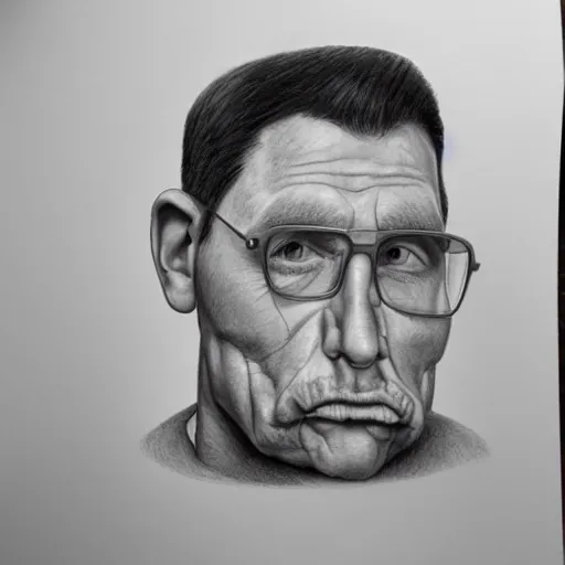 Prompt: hyperrealistic pencil drawing caricature of an american man