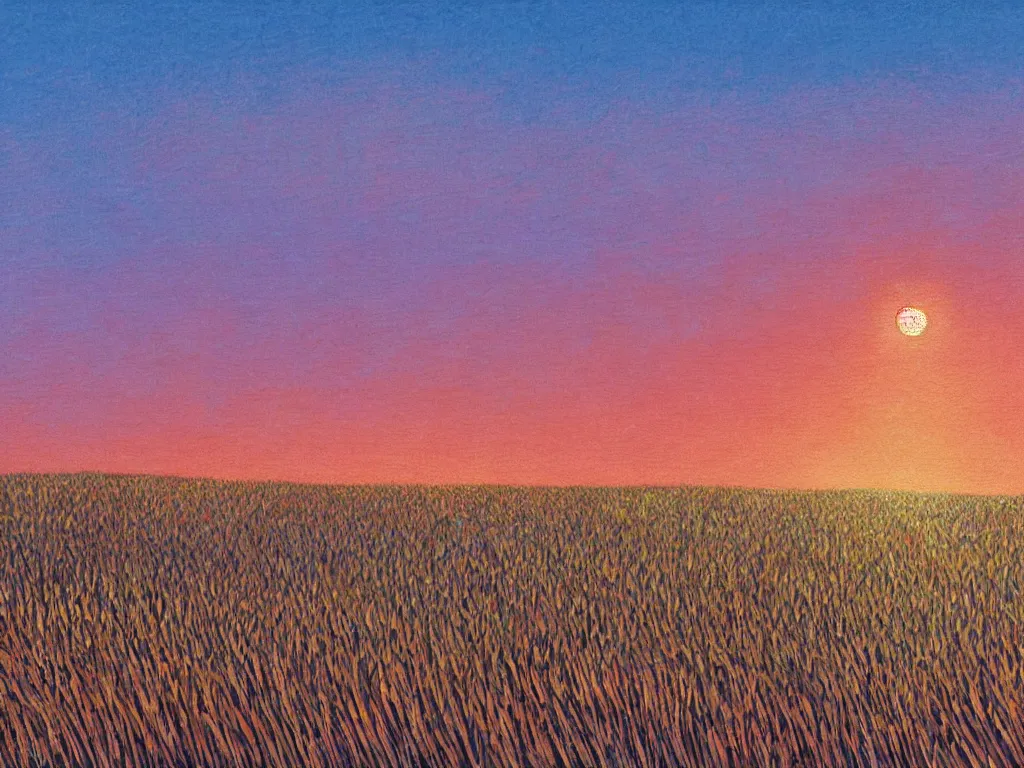 Image similar to sharp focus, breath taking beautiful, Aesthetically pleasing, gouache field of grain at sunset, digital concept art background by Hayao Miyazaki and Studio Ghibli, fine art, official media, high definition, illustration, ambient lighting, HDR, HD, UHD, 4K, 8K, cinematic, high quality scan, award winning, trending, featured, masterful, dynamic, energetic, lively, elegant, intricate, complex, highly detailed, Richly textured, Rich vivid Color, masterpiece.