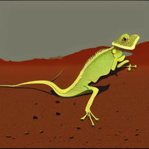 Prompt: a chameleon skeleton on mars