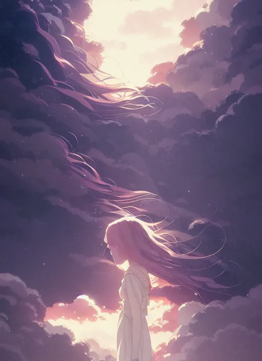 Image similar to portrait of a girl, cloudy sky background lush landscape ln illustration concept art lotr anime key visual portrait long flowing hair fine detail delicate features gapmoe kuudere trending pixiv by victo ngai fanbox by greg rutkowski makoto shinkai takashi takeuchi studio ghibli