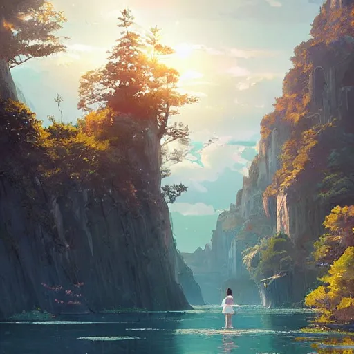 Image similar to a beautiful scene, landscape, emotional. cgsociety masterpiece, artstation trending, by rossdraws, ghibli, kimi no na wa, greg rutkowski, simon stalberg, greg manchess