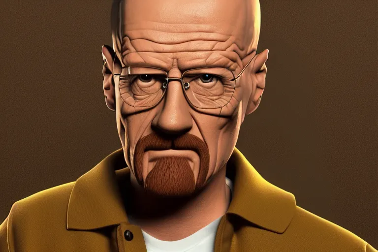 Image similar to 3 d render, pixar quality poster of walter white