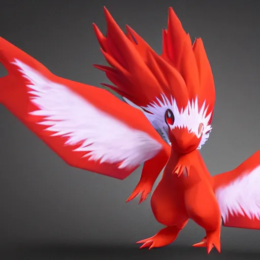 Prompt: A pokemon Blaziken that looks like a coconut, which splits in half into wings,Trending on art station. Unreal engine.