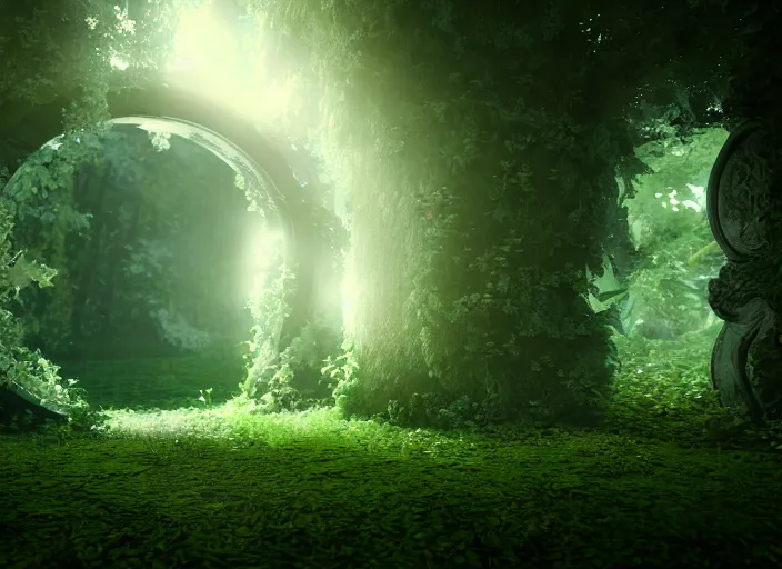 Image similar to portal to heaven inside an ethereal forest, highly detailed, 4 k, hdr, award - winning, octane render, artstation