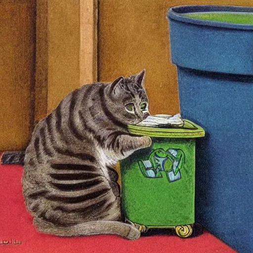 Image similar to trash can cat by louis wain