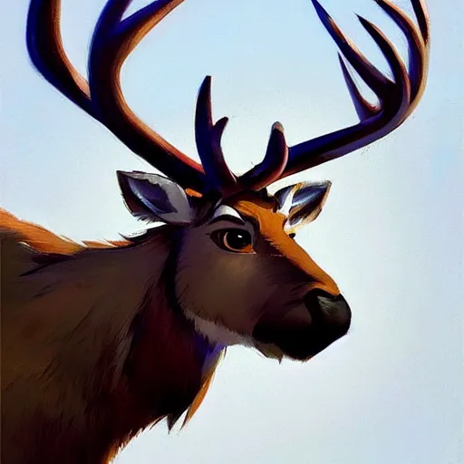 Prompt: greg manchess portrait painting of sven reindeer from frozen as overwatch character, medium shot, asymmetrical, profile picture, organic painting, sunny day, matte painting, bold shapes, hard edges, street art, trending on artstation, by huang guangjian and gil elvgren and sachin teng