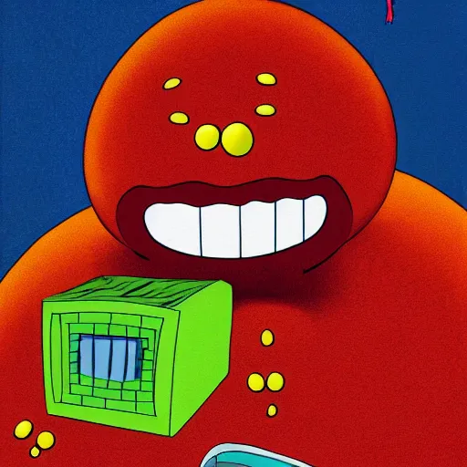 Prompt: a hd surrealism painting of meatwad from aqua teen hunger force.