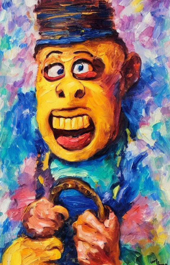 Prompt: mel brooks going coco bananas, expressive oil painting, incredible detail, colorful art