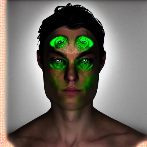 Prompt: a male wizard with glowing eyes, frontal view, cool looking, photoshop