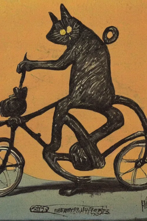 Prompt: a cat riding a motorcycle by p. d. eastman