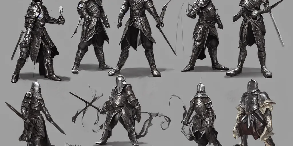Prompt: different views of medieval knights, beautiful intricate concept art by senior character artist, trending on artstation, full body