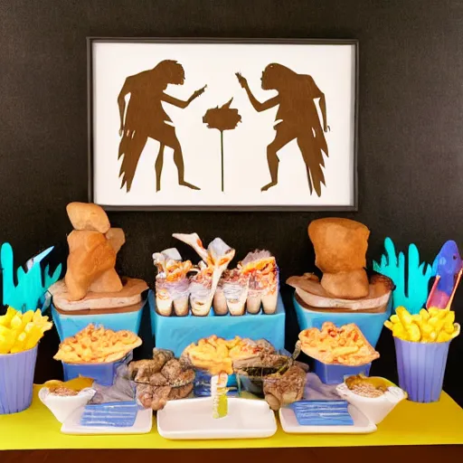 Prompt: last supper gender reveal party paleolithic art