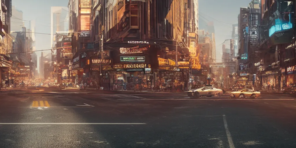 Image similar to a photographic picture of a busy street, photographic filter, unreal engine 5, realistic, hyperdetailed, 8 k, cinematic, volumetric lighting, very realistic effect, hd, hdr, 4 k, sharp focus, octane render, ultra detailed, high resolution, trending on artstation in the style of albert dros glowing rich colors powerful imagery