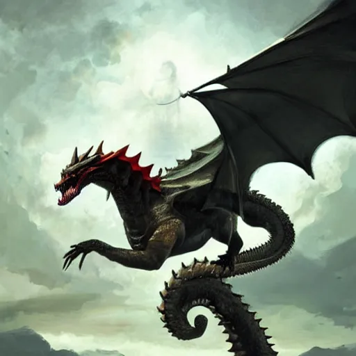 Image similar to hyperrealistic adolf hitler riding a dragon, beautifull art by greg rutkowski,