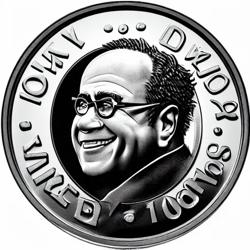 Image similar to a coin featuring the head of Danny Devito