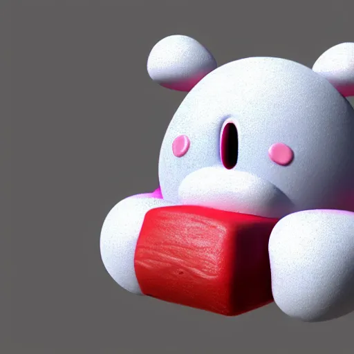Image similar to a 3 d render of a morbidly obese kirby eating cake