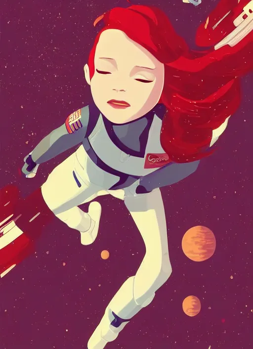 Image similar to a beautiful woman with red hair floating in space. she is an astronaut, wearing a space suit. clean cel shaded vector art. shutterstock. behance hd by lois van baarle, artgerm, helen huang, by makoto shinkai and ilya kuvshinov, rossdraws, illustration, art by ilya kuvshinov