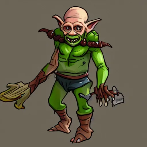 Prompt: full body illustration by supercell of the world's stupidest goblin, white background