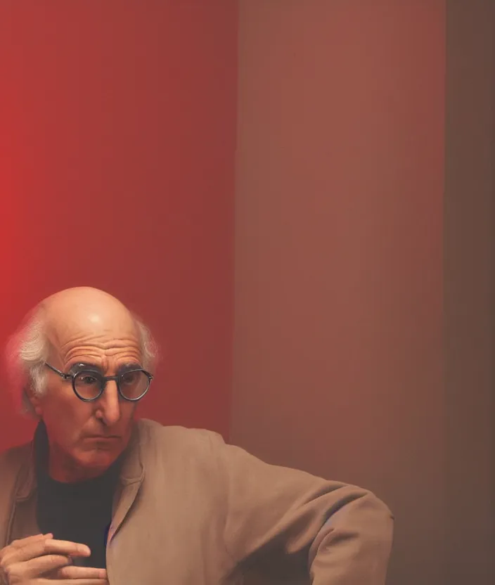 Image similar to a portrait of larry david crying, very aesthetic, cinematic and dramatic red light, in the style of edward hopper 4 k,