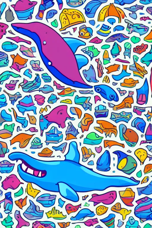 Image similar to Whale, sticker, anthropomorphic, colorful, fantasy, artstation, illustration, highly detailed, simple, smooth and clean vector curves, no jagged lines, vector art, smooth