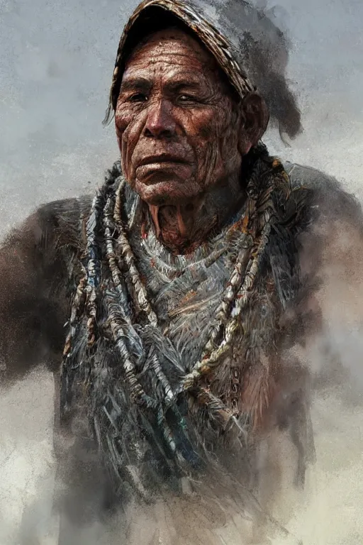 Image similar to aztec fisherman, close - up portrait, poor, intricate, elegant, volumetric lighting, scenery, digital painting, highly detailed, artstation, sharp focus, illustration, concept art, ruan jia, steve mccurry