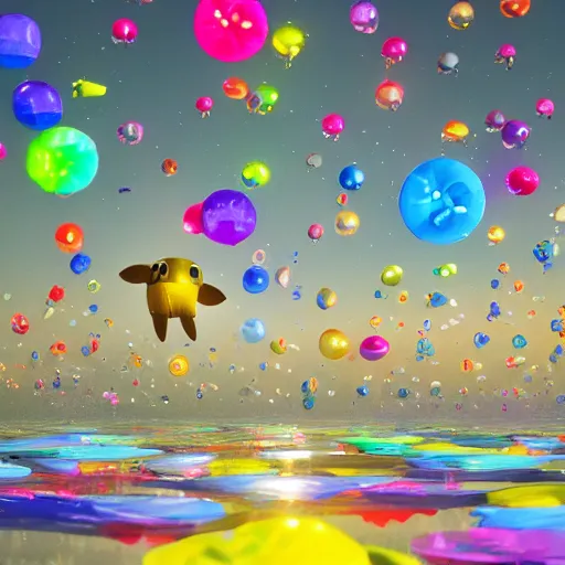 Image similar to tiny kite festival, floating, rbc, bunny, radiolaria, protophyta, micro - organisms, center frame, symmetric, rim light, marine microbiology, bioluminescence, electric, fur, soft, concept art, intricate details, highly detailed, colorful, photorealistic, disney pixar, octane render, iridescent, anime, 8 k