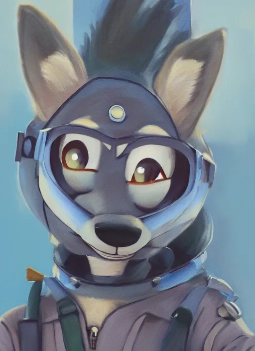 Image similar to oil painting detailed full body of anthromorphic female wolf, in style of zootopia, zootopia, zootopia, fursona, furry, furaffinity, 4 k, deviantart, furry art, fursona art, wearing astronaut outfit, in style of zootopia, wolf fursona, cyberpunk, female, expressive, detailed feminine face,