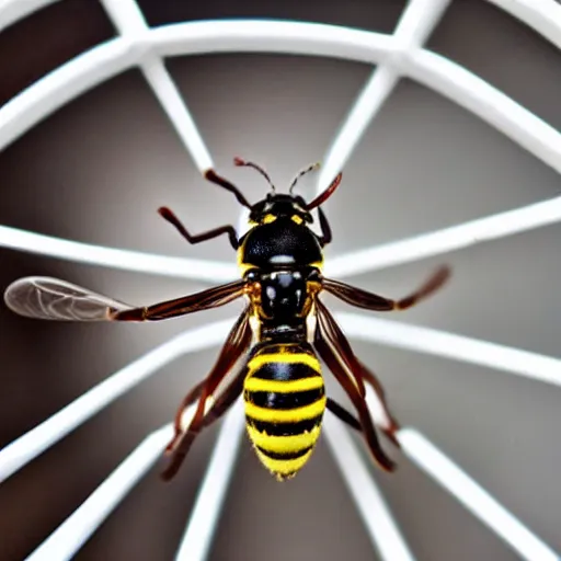 Image similar to wasp at a ring door camera, close - up of wasp, fisheye lens