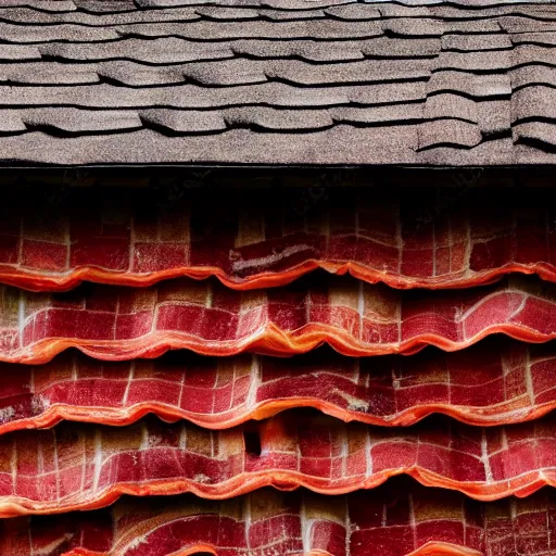 Image similar to a close - up photo of a farmhouse with walls and roof made of bacon, bokeh