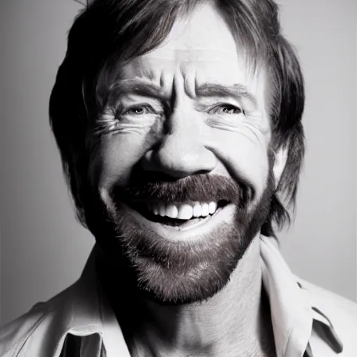 Prompt: Chuck Norris smiling, photoshoot, 30mm, Taken with a Pentax1000, studio lighting, medium shot