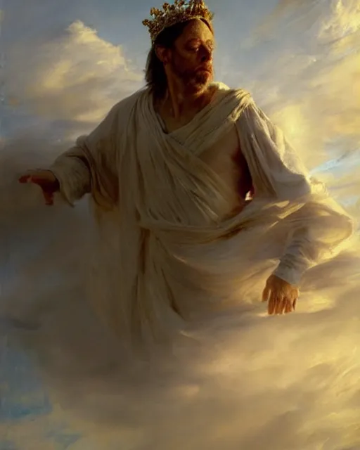 Image similar to beautiful detailed expressive impressionistic oil painting portrait of ancient roman god emperor steve buscemi ascending into the clouds wearing the civic crown, renaissance painting, art by anders zorn, wonderful masterpiece by greg rutkowski, expressive brush strokes, beautiful cinematic light, american romanticism by greg manchess, jessica rossier