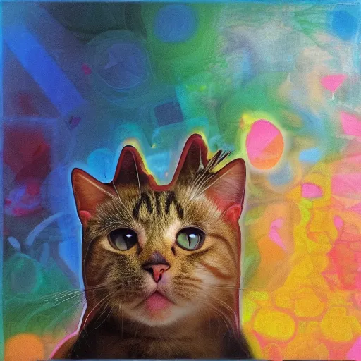 Prompt: a lucid dream about a cat finding its way home, abstract art