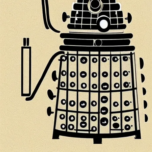 Prompt: vintage medical illustration of a dalek