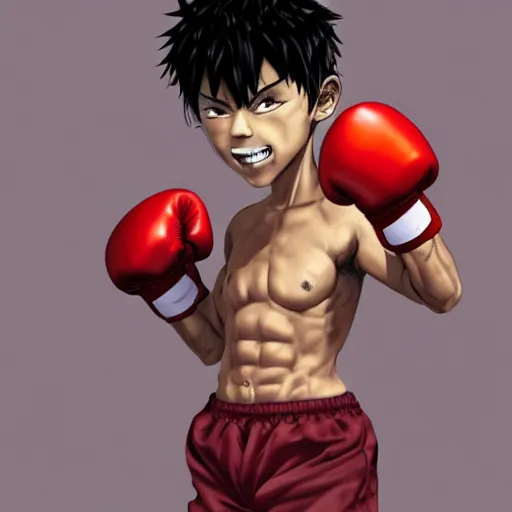 Image similar to demon boxing hero , short hair,worn pants,boxing glove made by Yusuke Murata,Tomohiro Shimoguchi, ArtStation, manga style,centered,highly detailed face,CGSociety