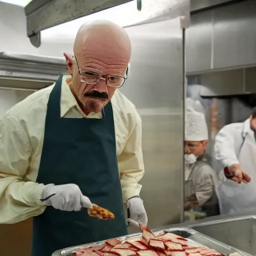 Image similar to walter white as a kebab seller kebab cutting meat