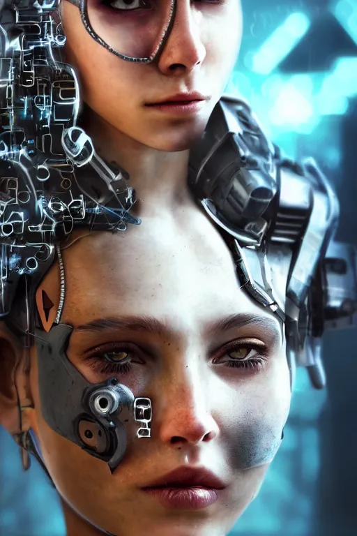 Prompt: a close - up portrait of a cyberpunk cyborg girl, by jan van eijck, rule of thirds