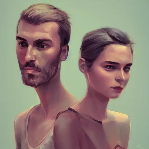 Image similar to Portrait of two people, sharing the same face, illustrated by Ivana Lena Besevic, trending on artstation, 4k, 8k