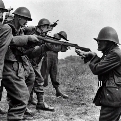 Image similar to ww2 soldiers fighting with water guns
