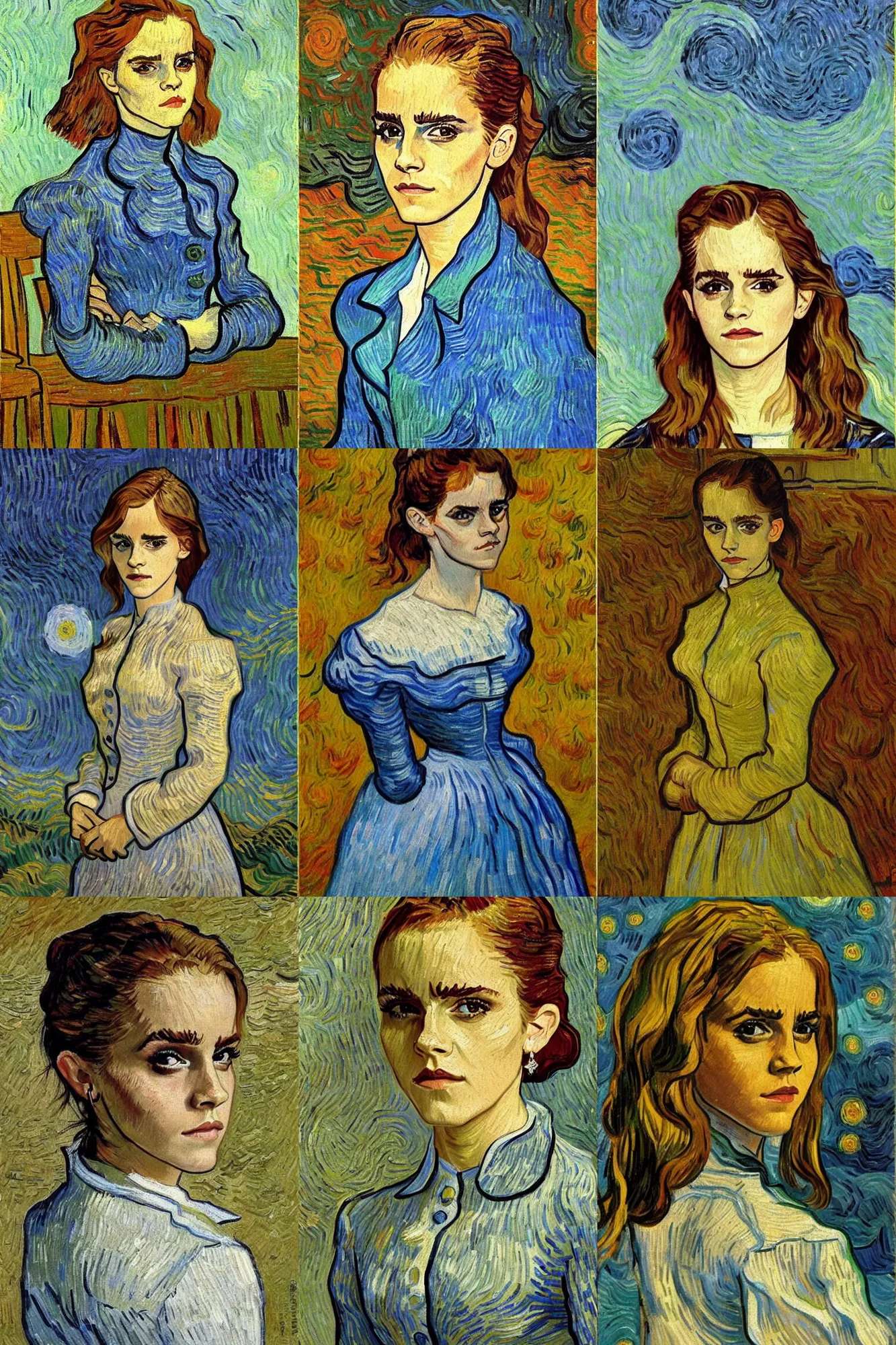 Prompt: emma watson, painting by vincent van gogh