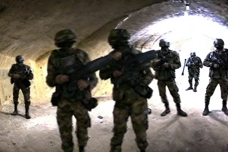 Prompt: gopro footage of a battle between human soldiers and grey aliens with guns in a dark underground tunnel