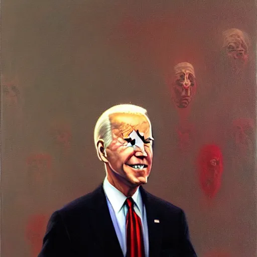 Image similar to Joe Biden, portrait, art by Wayne Barlowe, oil on canvas