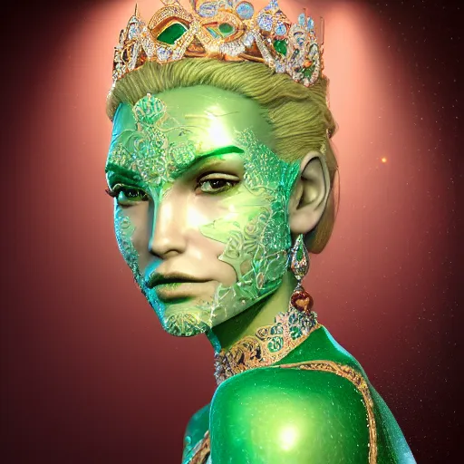 Image similar to portrait of wonderful princess of emeralds with fair skin, ornate, 8 k, gorgeous, intricate, detailed, accent lighting, ethereal lighting, hyper realism, octane render