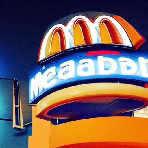 Image similar to closeup portrait of an ethereal mcdonalds made of blue light, divine, cyberspace, mysterious, dark high-contrast concept art