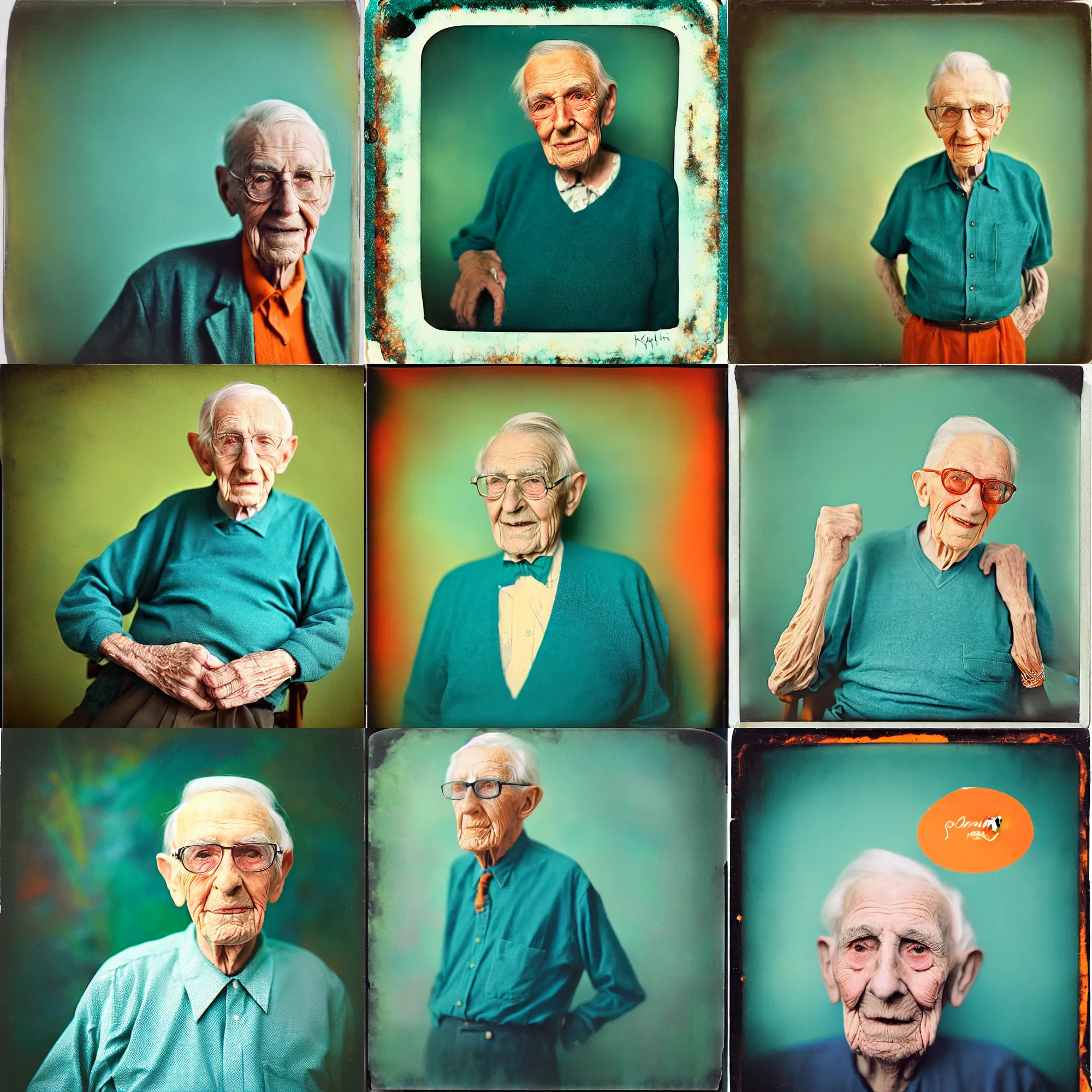 Prompt: kodak portra 4 0 0, wetplate, motion blur, portrait photo of a backdrop, 8 8 year old handsome boy, coloured in teal and orange, in style of britt marling