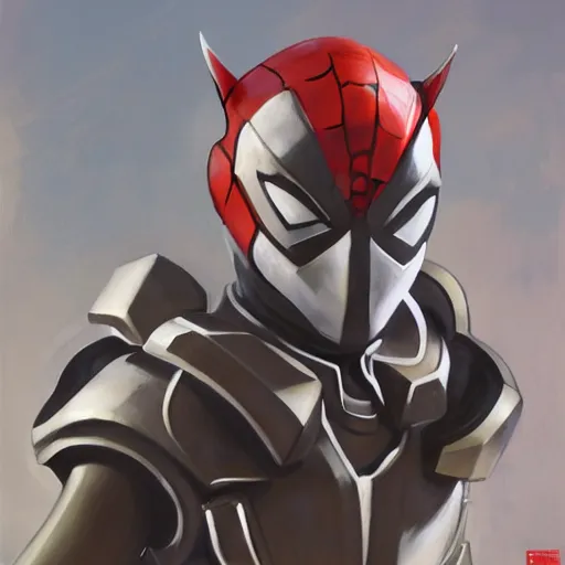 Image similar to greg manchess portrait painting of armored spiderman ultraman grey fox from metal gear cyborg gay japanese - american hybrid as overwatch character, medium shot, asymmetrical, profile picture, organic painting, sunny day, matte painting, bold shapes, hard edges, street art, trending on artstation, by huang guangjian and ail elvgren and sachin teng