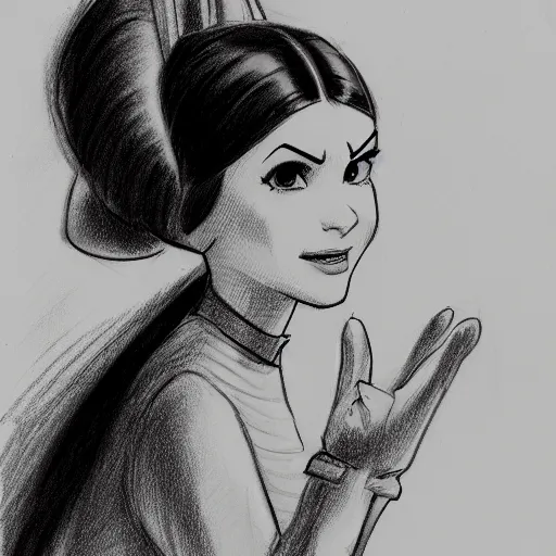 Image similar to milt kahl pencil sketch of victoria justice as princess leia