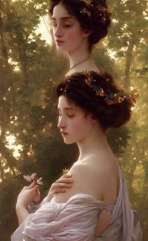 Prompt: a beautiful painting of a crowned princess in a flowing gown, intricate, elegant, highly detailed, digital painting, artstation, concept art, by krenz cushart and artem demura and william adolph bouguereau and alphonse mucha