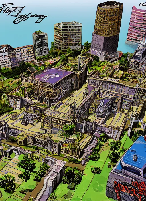 Image similar to highly detailed old castle gta vice city art,, fantasy art by stephen bliss